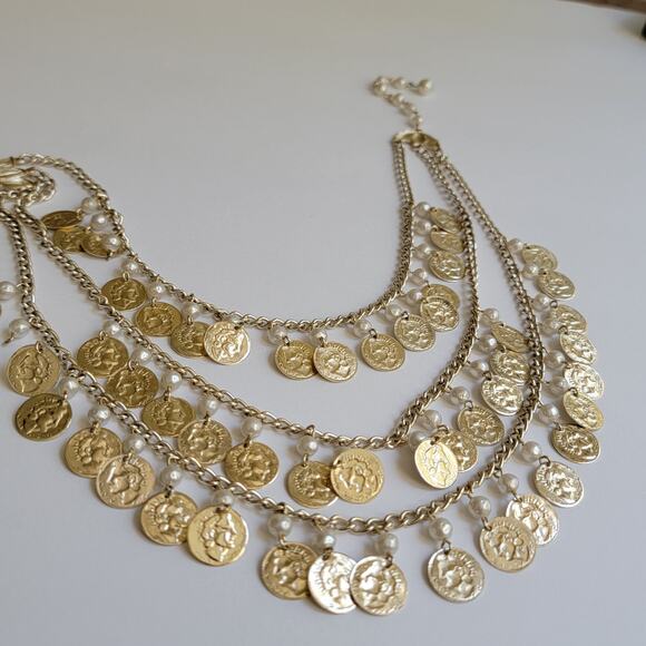 Vintage Gold Medallion Pearl Bib Necklace from Japan - Picture 10 of 10